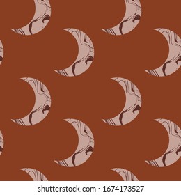 Marble crescent seamless pattern. Cosmic minimalistic modern abstract art print. Isolated Moon. Vector illustration