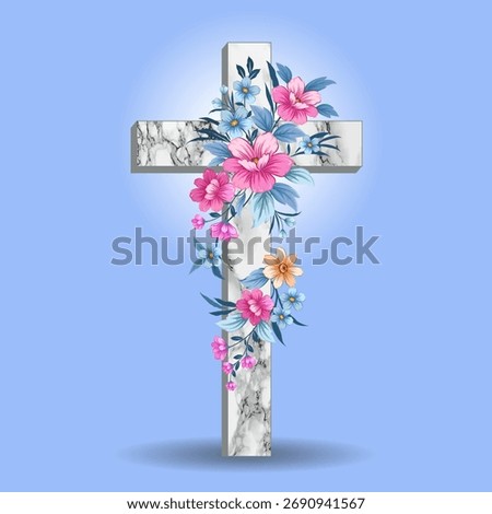 Marble cross with flowers design on sweet color background.