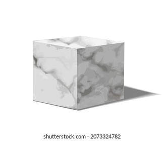 Marble cube Element for design. 3D realistic gray marble texture on white background.