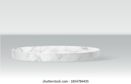 Marble cylinder podium scene, winner pedestal. White marble cylinder template for showroom podium scene. Vector white pedestal for product presentation
