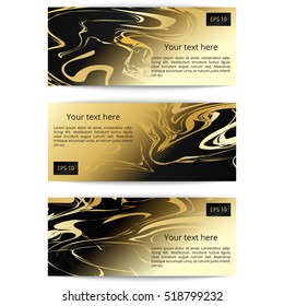 Marble design. Christmas ornament. Gold background. Vintage wallpaper. Abstract illustration. Hipster print. Futuristic art. Watercolor backdrop. Set of banners templates. 