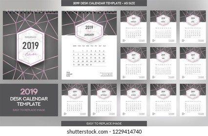 Plantilla de calendario 2019 - 12 meses incluidos - Tamaño A5 
