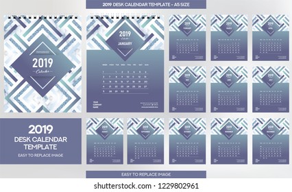 Marble Desk Calendar 2019 template - 12 months included - A5 Size 