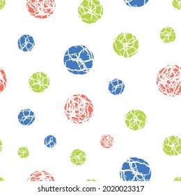 Marble effect circles vector seamless pattern background. Scattered marbling stencil style circle round shapes in red blue green on white backrop. Relaxed abstract texture repeat print for packaging