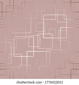 Marble effect with geometric shapes in pastel colors. Seamless pattern. Rose gold background. Vector