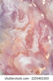 Marble effect swirling pattern in pale shades of pink, orange, red mauve and gold. Bright shimmering background