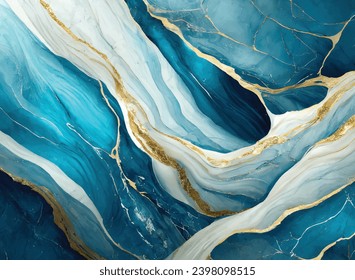 Marble Elegance with Calming Blue Hues and Gentle Waves