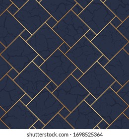 Marble flooring. Floor tile. Marbling surface tiles with golden geometric lines. Seamless pattern. Gold grid with effect cracks. Design prints. Elegant texture for flooring. Vector abstract background