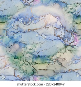Tinta vectora de aceite de mármol. Fondo Resumen Azul. Fondo de la tinta de alcohol de bronce. Mármol de color de agua dorada. Pintura de arte de oro. Pintura abstracta de vectores. Glitter Elegante Ligero. Acuarela de Mármol Verde.