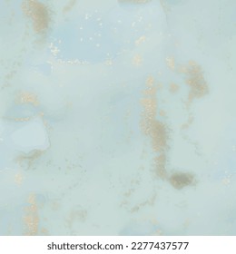 Marble Foil Vector Ink. Fluid Elegant Texture. Blue Art Paint. Gold Marble Watercolor. Shiny Alcohol Ink Background. Green Abstract Background. Modern Seamless Template. Golden Water Color Canvas.