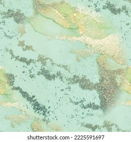 Marble Foil Vector Ink. Green Ink Paint. Luxury Seamless Painting. Gold Marble Watercolor. Vector Seamless Pattern. Shiny Alcohol Ink Watercolor. Foil Gradient Background. Golden Water Color Marble.