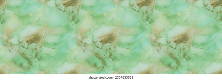 Tinta vectora de aceite de mármol. Fondo Verde Sin Marea. Acuarela de mármol dorado. Lienzo de color de agua dorada. Acuarela De Tinta De Alcohol De Cobre. Patrón elegante fluido. Pintura de arte azul. Pintado Resumen De Lujo.