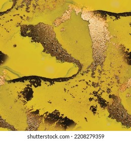 Marble Foil Vector Ink. Luxury Seamless Template. Gold Abstract Background. Metal Alcohol Ink Watercolor. Yellow Water Color Canvas. Green Art Paint. Gold Marble Watercolor. Vector Seamless Glitter.