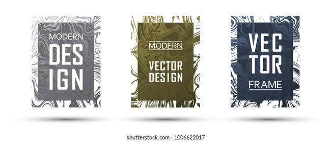 Marble frame vector design set.  Luxurious gift or business cards, party flyers, invitations, covers design templates. Gradient marble texture vector. Frame for text, modern fluid graphics.