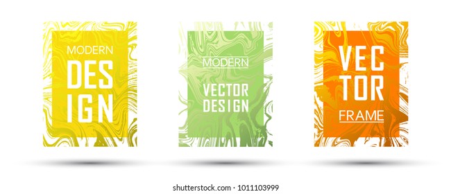 Marble frame vector design set.  Futuristic gift or business cards, party flyers, invitations, music postes design templates. Gradient marble texture vector. Frame for text, modern fluid graphics.
