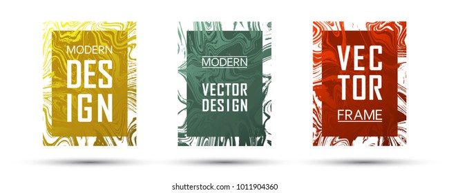 Marble frame vector design set.  Rich gift or business cards, party flyers, invitations, music postes design templates. Gradient marble texture vector. Frame for text, modern fluid graphics.