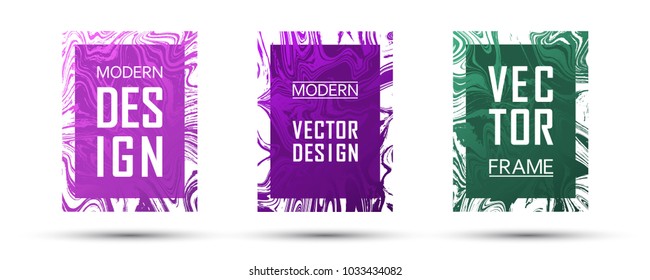 Marble frame vector design set.  Flowing gift or business cards, party flyers, invitations, covers design templates. Gradient marble texture vector. Frame for text, modern fluid graphics.
