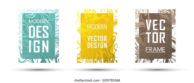 Marble frame vector design set.  Funky gift or business cards, party flyers, invitations, sale ads design templates. Gradient marble texture vector. Frame for text, modern fluid graphics.