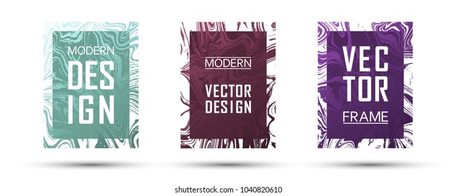 Marble frame vector design set.  Dynamic gift vouchers, business cards, party flyers, invitations, music postes templates. Gradient marble texture vector. Text frames, modern fluid graphics.