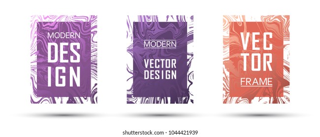 Marble frame vector design set.  Ink gift vouchers, business cards, party flyers, invitations, music postes templates. Gradient marble texture vector. Modern fluid music party graphics.