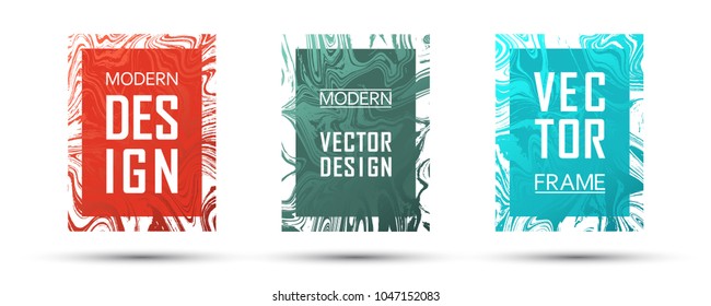 Marble frame vector design set.  Minimal gift vouchers, business cards, party flyers, invitations, music postes templates. Gradient marble texture vector. Text frames, modern fluid graphics.