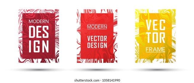 Marble frame vector design set.  Watercolor gift or business cards, party flyers, invitations, sale ads design templates. Gradient marble texture vector. Frame for text, modern fluid graphics.