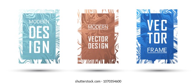 Marble frame vector design set.  Simple gift vouchers, business cards, party flyers, invitations, music postes templates. Gradient marble texture vector. Text frames, modern fluid graphics.