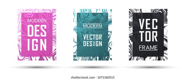 Marble frame vector design set.  Simple gift or business cards, party flyers, invitations, music postes design templates. Gradient marble texture vector. Frame for text, modern fluid graphics.
