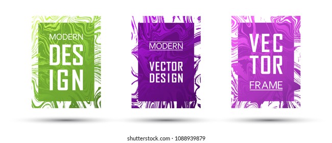 Marble frame vector design set.  VIP gift or business cards, party flyers, invitations, covers design templates. Gradient marble texture vector. Frame for text, modern fluid graphics.