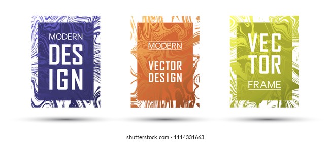 Marble frame vector design set.  Elegant gift or business cards, party flyers, invitations, covers design templates. Gradient marble texture vector. Frame for text, modern fluid graphics.