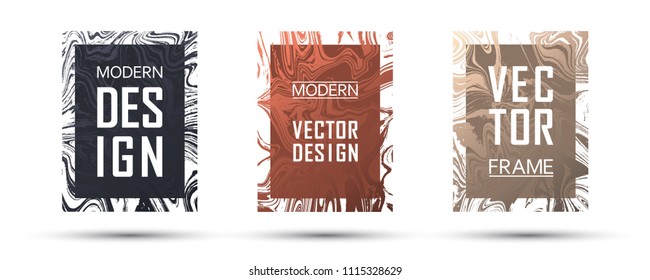 Marble frame vector design set.  Premium gift or business cards, party flyers, invitations, sale ads design templates. Gradient marble texture vector. Frame for text, modern fluid graphics.