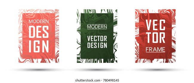 Marble frame vector design set.  Dynamic gift or business cards, party flyers, invitations, sale ads design templates. Gradient marble texture vector. Frame for text, modern fluid graphics.