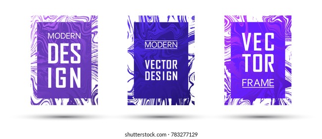 Marble frame vector design set.  Fashionable gift or business cards, party flyers, invitations, sale ads design templates. Gradient marble texture vector. Frame for text, modern fluid graphics.