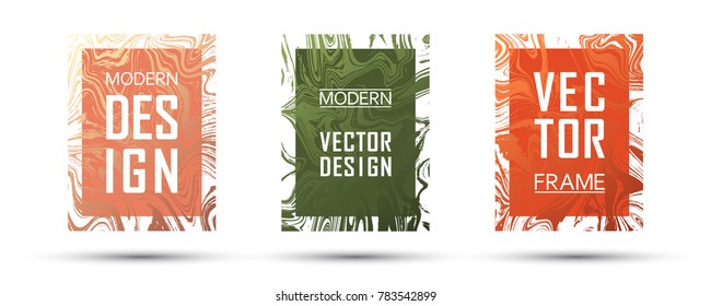 Marble frame vector design set.  Fashionable gift vouchers, business cards, party flyers, invitations, music postes templates. Gradient marble texture vector. Text frames, modern fluid graphics.