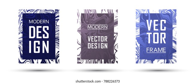 Marble frame vector design set.  Watercolor gift or business cards, party flyers, invitations, covers design templates. Gradient marble texture vector. Frame for text, modern fluid graphics.
