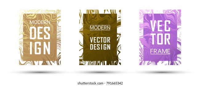 Marble frame vector design set.  Bright gift vouchers, business cards, party flyers, invitations, music postes templates. Gradient marble texture vector. Modern fluid music party graphics.