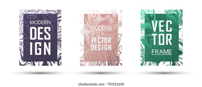 Marble frame vector design set.  Premium gift vouchers, business cards, party flyers, invitations, music postes templates. Gradient marble texture vector. Text frames, modern fluid graphics.