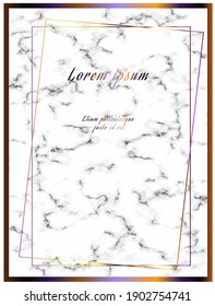 Marble frame. White marble background with gilding. Gold frame Place for text.