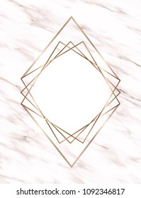 Marble geometric background with gold polygonal frame in scandinavian style.