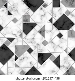 Marble geometry seamless pattern. Repeating white and black texture. Marble floor. Mosaic background for design home print. Repeated geometric pattern. Top view laminate. Above view tile. Vector