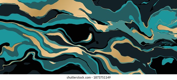 Marble y textura de fondo abstracta de oro. Vector que se desmorona con remolinos naturales de lujo de mármol y polvo dorado.
