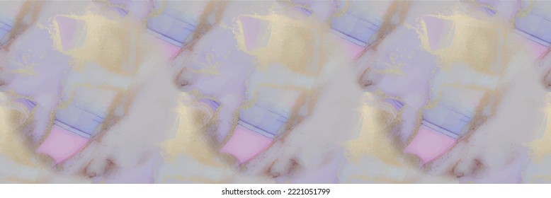 Marble Gold Art. Lilac Water Color Watercolor. Purple Alcohol Ink Marble. Pink Vector Ink Paint. Violet Marble Ink Watercolor. Blue Seamless Background. Light Vector Glitter. Modern Seamless Template