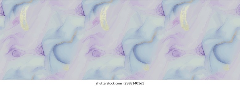 Tinta de oro de mármol. Pintura de tinta del vector rosa. Fondo Azul Oriental. Acuarela De Arte De Mármol Púrpura. Mármol Lilac Alcohol. Glitter Elegante Ligero. Fondo de color de agua violeta de la plantilla de vectores sin inconvenientes.