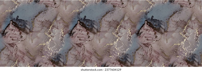 Marble Gold Ink. Purple Water Color Background. Blue Gradient Watercolor. Pink Vector Ink Paint. Light Elegant Pattern. Vector Seamless Template Violet Alcohol Ink Repeat. Lilac Marble Art Background.