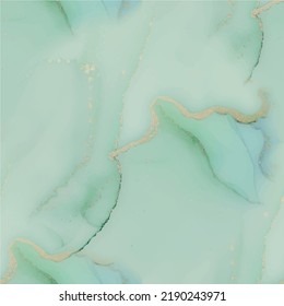 Marble Gold Vector. Foil Marble Watercolor. Modern Seamless Painting. Green Ink Paint. Water Color Marble. Ink Vector Repeat. Foil Seamless Sea Background. Metal Alcohol Ink. Elegant Golden Watercolor