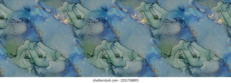 Tinta vectora de oro de mármol. Fondo de degradado azul. Patrón Geode Elegante. Lienzo morado de tinta de alcohol. Color de la tinta verde de mármol. Fondo de color de agua verde. Pintura rosa de arte. Plantilla sin problemas de lujo