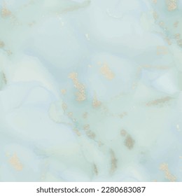 Marmor Gold Vektorgrafik. grüner Marmor-Hintergrund. Vektornahtlose Malerei. Fluide Nahtlose Muster. Kupfer Alkohol Tinte Wasser Farbe. Luxuriöse Aquarell-Canvas. Folie Art Paint. Blau-orientalische Aquarell.