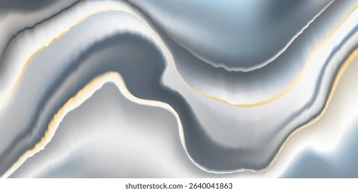 Marble with gold vein seamless background. Abstract watercolor navy blue slice of agate, grey white ombre paint pattern. Vector stone design, elegant liquid alcohol ink painting. Wavy geode mineral