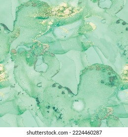 Marble Gold Water Color. Geode Seamless Glitter. Gold Oriental Watercolor. Luxury Alcohol Ink Marble. Copper Vector Ink Background. Foil Art Paint. Green Marble Background. Modern Abstract Template.