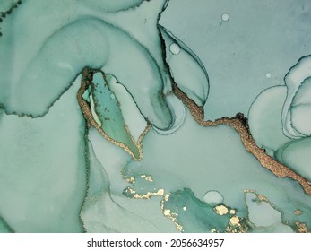Marble Gold Watercolor. Green Gradient Background. Geode Elegant Pattern. Green Marble Paint. Shiny Alcohol Ink Background. Luxury Vector Painting. Luxury Alcohol Ink Marble. Gold Marble Watercolor